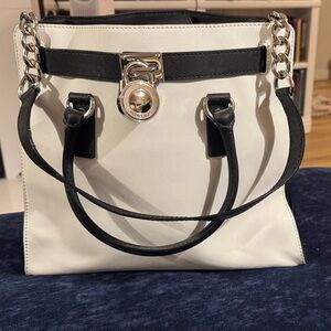 Michael Kors Hamilton Large Saffiano Leather Tote white/black structured satchel